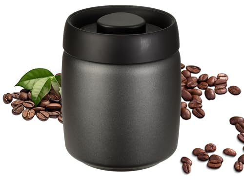 Cozary Bote para Café, Tarro de 800ML Hermético de Acero Inoxidable con tapa de vacío, para almacenar granos de café, té, nueces, especias, cacao, etc (negro)