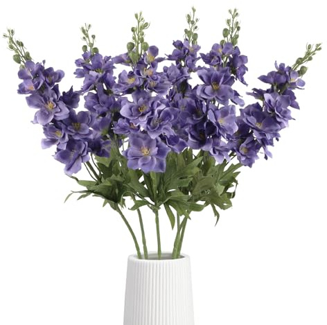 IPOPU Delphinium Artificial Flowers,6PCS 28.74'' Purple Silk Faux Larkspur Flowers Realistic Fake Delphinium Stems for Wedding Party Garden Table Home Decor (Deep Purple)