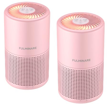 FULMINARE Purificatori d'aria per la casa H13 True HEPA Filtro dell'aria silenzioso con luce notturna, portatile, piccolo purificatore d'aria per camera da letto, ufficio, soggiorno (colore rosa