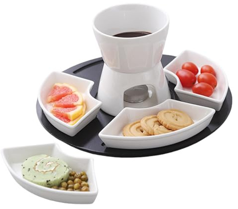 Juego de Fondue de Queso | Set de de Ceramica | Cuenco Fundidor Resistente a Altas Temperaturas para Chocolate Queso Noches Romanticas Cumpleaños Ocasiones Especiales Fiestas Bodas en la