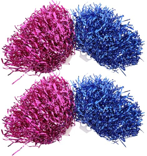 CONGARTENO Pompon da Cheerleading Manico Set 4 Pezzi Pompon da Allegria per Eventi Sportivi Feste e Spettacoli Accessori per Tifo e Danza Colorati e Facili da Impugnare