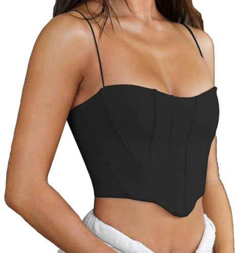 TTPSRY Canotta Donna Estiva Crop Top Sexy Senza Maniche con Scollo Quadrato Canottiera Corto Parte Y2k Tops Superiore della Canotta Casual Elegante (Nero/L)