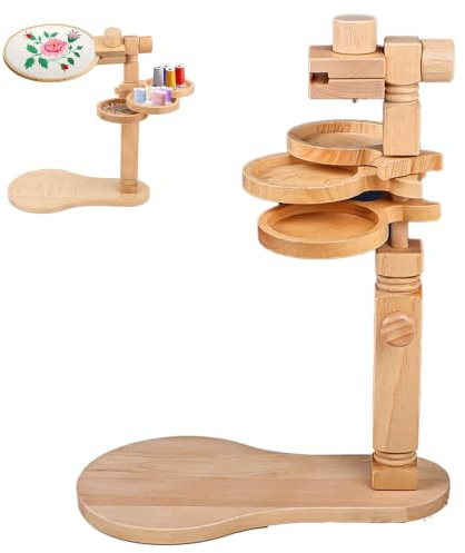 Support de Broderie pour Table, Support de Cadre À Broder en Bois, Outils de Couture Réglables, Pivotant & Hauteur Réglable, Convient pour L'artisanat, les Loisirs Créatifs et les Projets de Couture