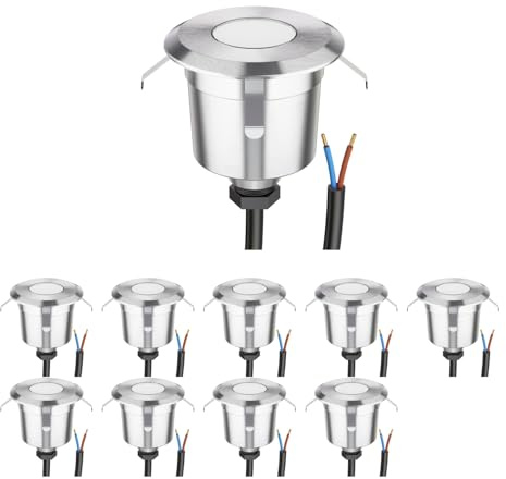 ledscom.de 10 pièces LED encastrés de sol AGENA pour l'extérieur, IP65, inox, rond, 60mm Ø, blanc froid