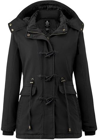 Wantdo Women's Winter Hooded Windproof Coat Warm Fleece Cotton Coat Classic Casual Ladies Jacket Outdoor Parka Jacket Black XXL