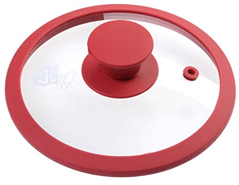 GRÄWE Deckel für Pfannen und Töpfe, Glasdeckel Pfanne 16 cm, Topfdeckel, Pfannendeckel, mit Silikonrand und Dampfaustritt - Rot
