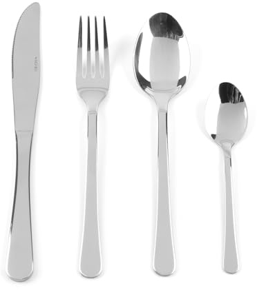 Salter Bakewell Cutlery Set 16 Piece, 4 Place Settings, Mirror Polish | 18/0 Stainless Steel, Dishwasher Safe, Includes Forks Knives Dessert Spoons Teaspoons, 15-Year Guarantee, Gift Box