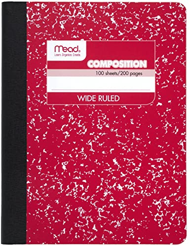 Mead Composition Notebook, Wide Ruled Paper, 7-1/2 x 9-3/4, 100 Sheets, Red Marble (09918AB5)