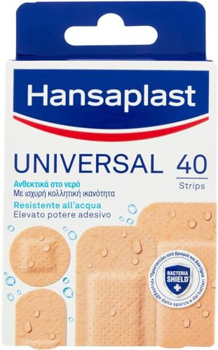 Hansaplast Cerotti UNIVERSAL, Cerotti impermeabili con elevato potere adesivo e traspiranti per tutti i tipi di ferite, 1 confezione da 40 Pezzi in 4 formati