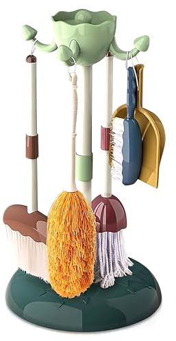 The Magic Toy Shop Kids Cleaning Set with Adjustable Stand, 6 Pcs - Toy Broom, Mop & Duster Kit - Educational Pretend Play Household Tools for Toddlers, Boys & Girls Age 3+