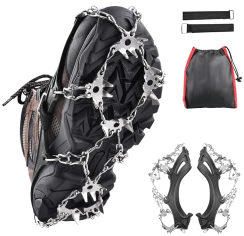 TRIWONDER Crampons for Boots Shoes Traction Ice Cleats Snow Grips Anti Slip Stainless Steel Micro Spikes for Hiking Fishing Walking Climbing Jogging Mountaineering (24 Spikes, Medium)