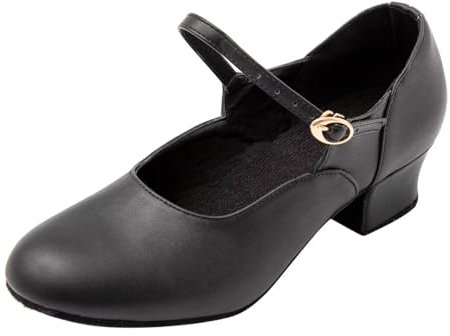 Asyusyu Cuban Character Shoes Low Heel Black Character Dance Shoes Ladies Dance Shoes-6 UK