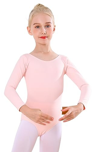 Bezioner Maillot Ballet Niña Maillot de Danza Leotardo Gimnasia Manga Larga para 3-12 Años Rosa 110