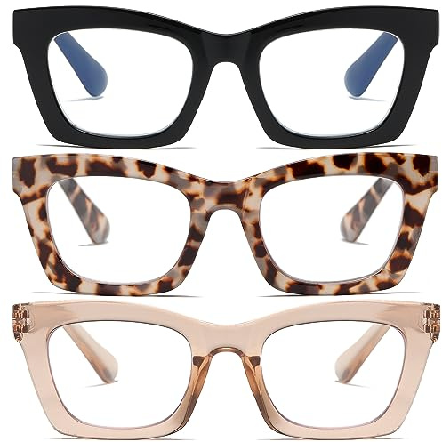 FSRTEP Oprah Style Readers for Women - 3 Pack Stylis Style Reading Glasses with Blue Light Blocking and Spring Hinge HBK +1.5