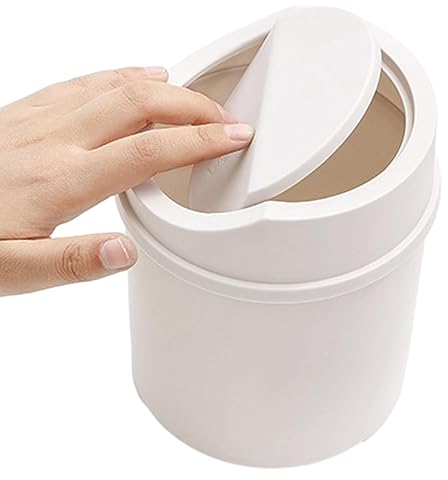 Joyivike Papelera Escritorio, Cubo de Basura de Mesa con Tapa, Cubo de Basura de Escritorio con Tapa, Bote de Basura de Escritorio para Oficina, Baño, Hogar, Almacenamiento de Alimentos, Blanco