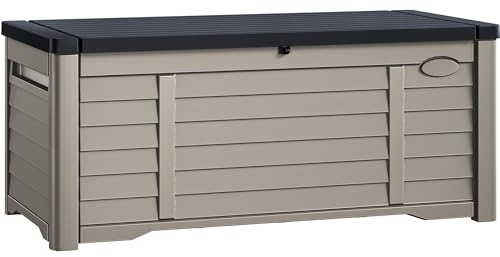 YITAHOME 450 L Groß Gartenbox Wasserdicht, Abschließbarem Outdoor Kissenbox Garten Auflagenbox Wetterfest Aufbewahrungsbox für Gartengeräten Poolzubehör Spielzeug,Schwarz + Braun,141 x 66.8 x 59.9cm