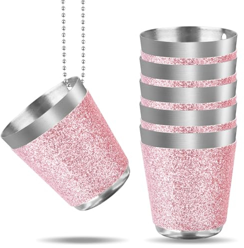 Fonyet 6 Stycken Shotglas Rostfritt Stål Roséguld 30 ml - Att Hänga På Med Kedja för Svensexa, Karneval, Temafest, Möhippafest