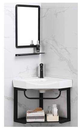 YYUINU Lavandino da Bagno A Parete Ad Angolo, Lavandino da Bagno A Parete, Lavandino da Bagno con Porta Asciugamani, with mirror-47x47cm