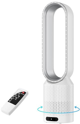Ventilateur Colonne, 30db Ventilateur sans Pale avec Télécommande et LED Ecran Tactile, 8 Vitesses de Vent, Oscillant à 90°, Minuterie 2h, Ventilateur Colonne Silencieux pour Salon et Chambre