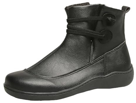 2026 Botines Mujer Mujer Casual Color Sólido Botines con Cordones Talla Grande Suela Plana, Baja Ancha Apertura Botas de Tobillo Botas Cortas, Negro , 38 EU