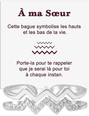 Bague Femme Sœur pour Sœurs Femmes Jeunes en Argent Sterling 925 Inspirante et d’Encouragement Hauts et Bas Réglable – Coffret avec DÉDICACE inclus (Bague Sœur Hauts et Bas)
