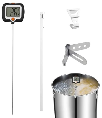 Termómetro de aceite para freír – Termómetro de lectura instantánea con sonda larga y clip para olla, termómetro para carne con pantalla giratoria | Para cocinar, barbacoa, restaurante, exterior y
