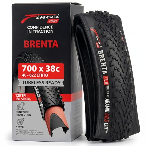 Fincci Pneu Velo 700x38c 40-622 Pliable Tubeless avec Protection 120 TPI