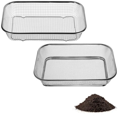 Zourglow 2Pcs Garden Soil Sieve, Stainless Steel Garden Riddle 3.1mm + 5.7mm Mesh, Large Metal Potting Sieve for Compost, Leaves, Dirt, Rocks, Pellet, Gravel, Sand, Seed