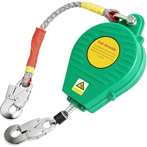 3m-20m Dispositivo Anticaduta Retrattile, Dispositivo Anticaduta a Richiamo Automatico con Gancio Autobloccante, Attrezzature Protezione Personale per Tetto e Lavoro Aereo (Verde, 10m)
