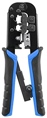 Dioche Pince à Sertir à Cliquet, Outil de Sertissage à Cliquet 3 en 1, Pince à Dénuder Multifonction, Réseau 8P8C et Ligne Téléphonique 6P, Outil Manuel d'électricien pour un Câblage Efficace (BLUE)