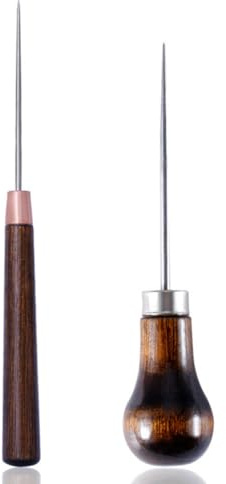 Abaodam Punteruoli da Cucito Manico in Legno 2 Pezzi, Punteruoli in Pelle per Riparazione Scarpe, Strumenti Fai da Te per Perforazione e Cucito Artigianale
