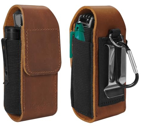 KENOBE Funda de Cuero Auténtico Multiherramienta EDC compatible con Leatherman Wave Plus Wingman Surge Rebar, bolsa multiusos para Herramientas, Bolsa de Cintura Táctica para Camping, Senderismo