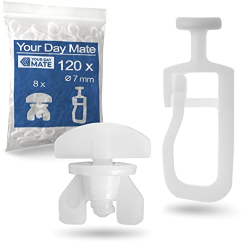 Gardinengleiter für Innenlaufschienen, 128 Stück, mit Ø 7 mm Flachkopf, Set mit 8 Gardinen Feststeller, in Weiß, Faltengleiter für Vorhangschiene, Gardinenschiene, Vorhang Rollgleiter, Gardine Gleiter