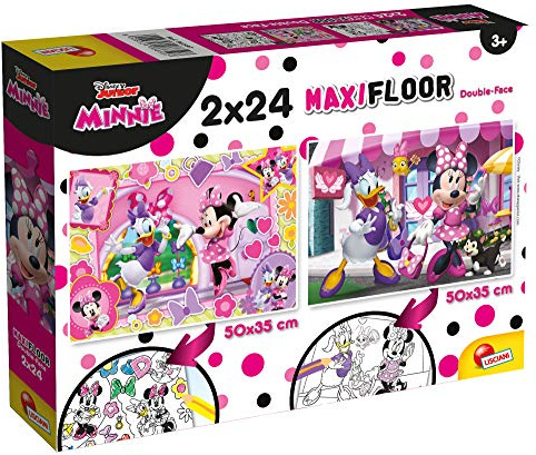 Lisciani - Disney Puzzle Supermaxi - 2 Modèles Double Face 24 Pièces Dès 3 Ans - Verso À Colorier - Jouet Éducatif Minnie Et Mickey - Format 50x35 Cm - Idée Cadeau Enfant - Jeu Ludique