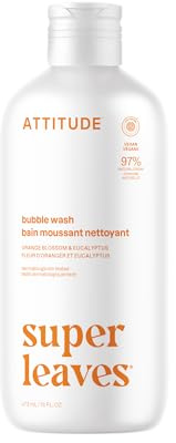 ATTITUDE Bubble Bath, EWG Verified, Plant and Mineral-Based, Dermatologically Tested, Vegan Body Care Products, Orange Leaves, 473 mL