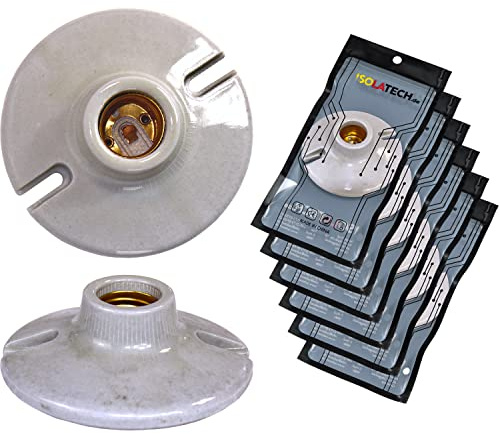 ISOLATECH 6x E27 keramisk väggsockel med borrhål värmebeständig | Max. 250V/4A, för LED lågenergilampor och glödlampor, för heminstallation, takfäste, kök, kylskåp och badrum