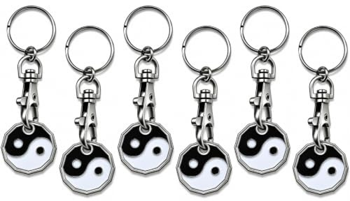 Craft 4 You Pack of 6 x Shopping Trolley Token UK Keyring £1 Coin Shape Pound Tokens Key Ring for Supermarkets Locker Gym (6 x Yin Yang)