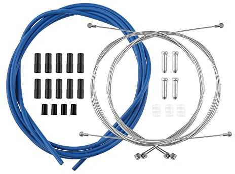 SURIEEN Cable Freno para Bicicleta Kit de Cable Cambio de Bicicleta Universal con Terminales y Donuts para Bicicletas de Montaña, Bicicletas de Carretera, Bicicletas Plegables, MTB, Azul