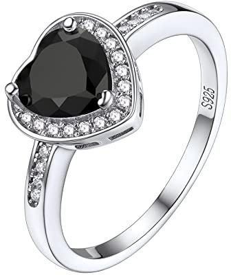 Bestyle Sterling Silver Cubic Zirconia Band Ring for Women Full CZ 1 Carat Heart Cut Black Solitaire Diamond Ring for Love Statement Anniversary Engagement Wedding, Dianty Classic Ring, Size 7