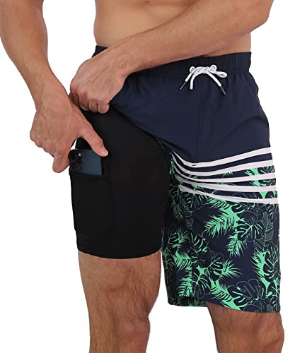 Arcweg Badbyxor för herrar, badshorts med kompression, 2 i 1-simshorts, snabbtorkande, för män, korta strandbyxor med dragkedja, strandshorts