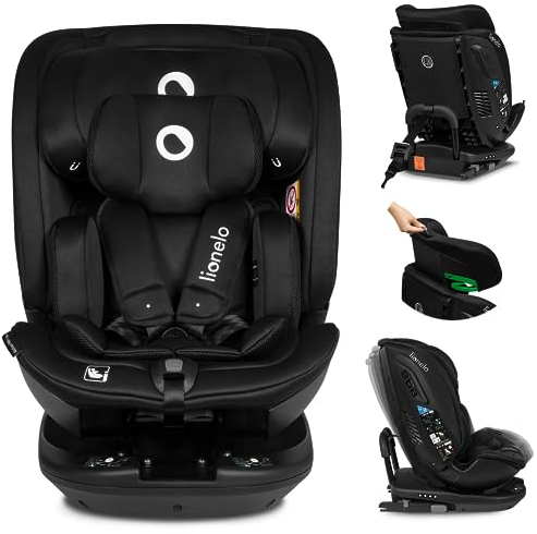LIONELO Bastiaan RWF Seggiolino Auto per Bambini 0-36 kg Rotante 360° ISOFIX I-Size l'Ultimo Standard Montaggio Avanti e Retro Protezione Laterale Regolatzione completa (BASTIAAN I-SIZE, Nero Carbon)