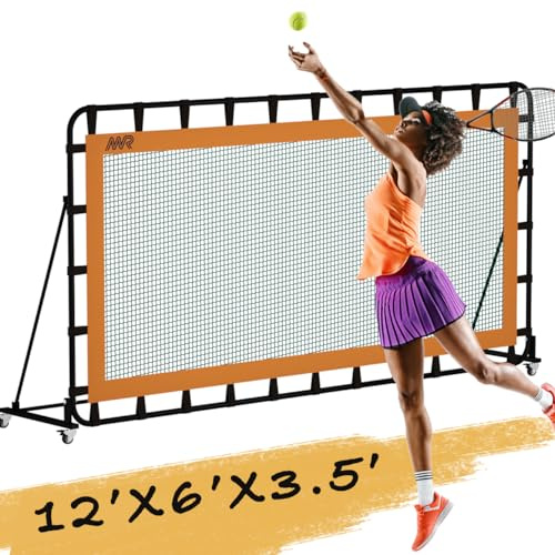 MR Tennis Rebounder 12’x6’, Adjustable Tilt Angle Rebound Net, Multi-Sport Portable Bounce Back Net with Wheels, Rebound Wall for Tennis, Pickleball, Lacrosse, Hockey, Softball & Baseball Training