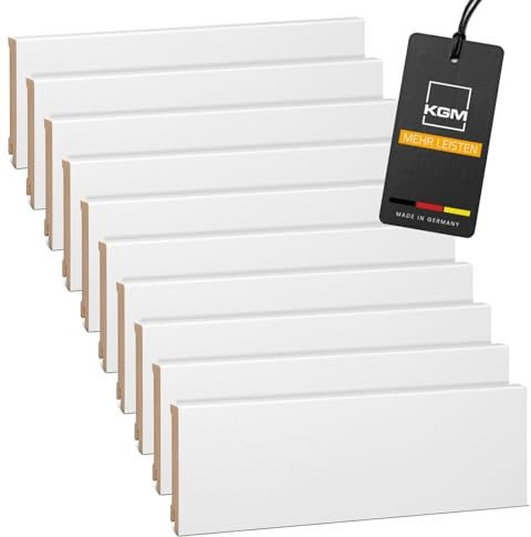 Förpackning KGM Sockellist Modern - Vitlackerad Golvlist i Massiv Furu RAL 9016 - Mått: 2400 x 16 x 95 mm - 10 st / 24M