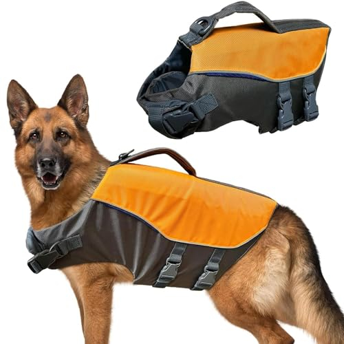 KONG Aqua Pro Dog Flotation Life Jacket Vest, Swimming Float Aid with Safety Handle, Adjustable Comfortable Durable Preserver High Buoyancy Coat (Large)