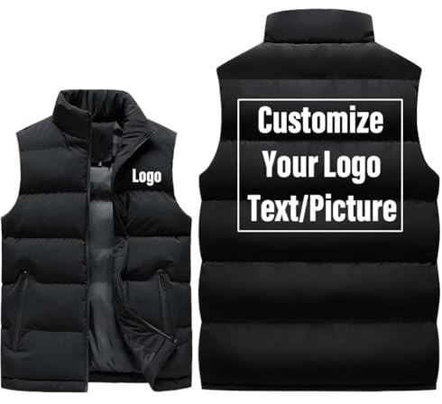 Chaleco con Logotipo Personalizado para Hombre, Chaleco Cálido con Cremallera Chaquetas Sin Mangas para Primavera Otoño e Invierno Abrigo Ropa Informal Black,XXL