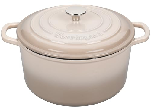 Vorringard emaille Gusseisen Topf mit Deckel-für Küche Backen Schmoren Braten, 26cm, Latte