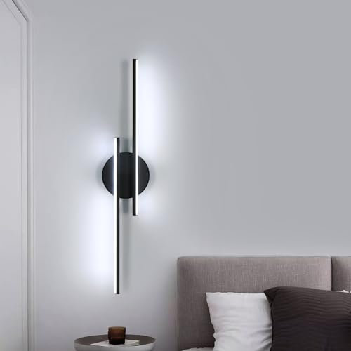 Riserva Lampada da Parete Interno LED, 24W Applique da Parete Moderno, 6500K Bianco Freddo, Nero Lampada a Muro in Alluminio per Soggiorno, Corridoio, Caffetteria, Camera da Letto, Scale, Hotel