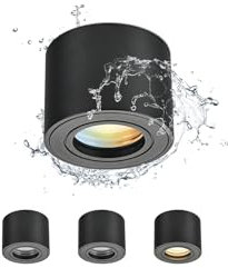Gleonlux LED Aufbauspot Deckenspot IP44 Schwarz Dimmbar, Aufputz Spots flach Ø80x60mm, Aufbaustrahler 5W CCT LED Modul 230V 3000K/4000K/6500K, Deckenstrahler Rund, Spots Deckenleuchte Aluminium 4er