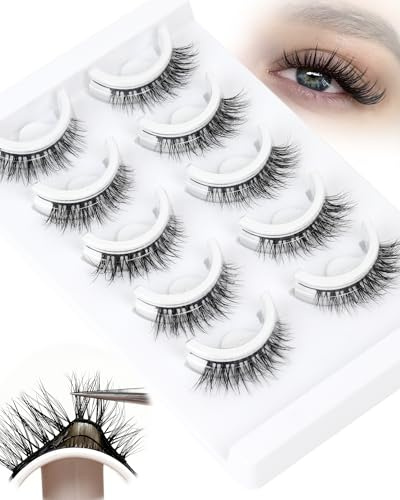 Self Adhesive Ciglia Finte Cat Eye Pre Glued Eyelashes 5 Pairs Pack Stick On Lashes Strip Fake Eyelashes Fluffy Reusable and Soft No Glue Needed by Obeyalash (6D46)