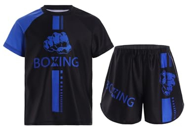 Yruioon Ensemble De Vêtements De Boxe Pour Garçons Arts Martiaux Mma Kickboxing T-shirt Et Short De Boxe Muay Thai 5-16 Ans